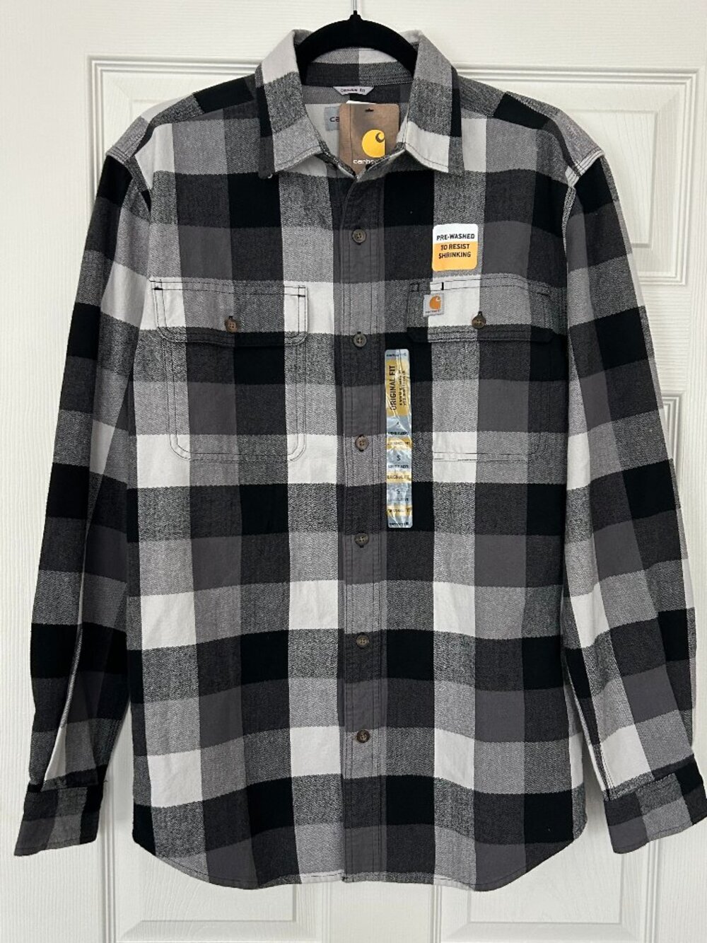 Carhartt Flannel Shirt Mens Small NWT Black Gray Plaid Original Fit Workwear